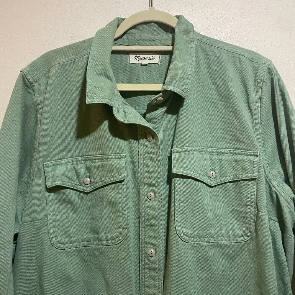 Madewell Size 2X Plus Garment-Dyed Twill Shirt Jacket Shacket Button Down Green - Picture 2 of 12